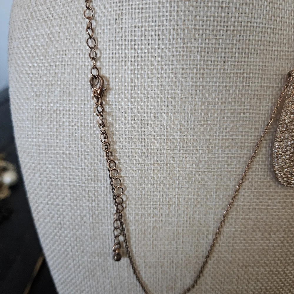 Elegant Rose Gold Teardrop Pendant Necklace Rhinestone Women's Jewelry Sparkly